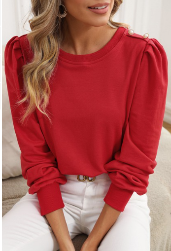 Red Puffed Sleeve Sweater sunkissedbellasboutique