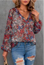 Load image into Gallery viewer, Floral Print V Neck Puff Sleeve Top
