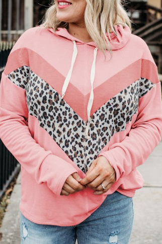 Plus Size Taupe Chevron Hooded Top