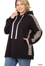 Load image into Gallery viewer, BLACK SIDE LEOPARD TRIM HOODIE
