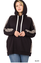 Load image into Gallery viewer, BLACK SIDE LEOPARD TRIM HOODIE
