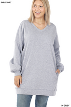 Load image into Gallery viewer, Plus Size V-NECK LONGLINE SWEATSHIRT
