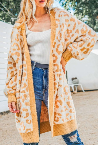 Leopard Open Front Fuzzy Cardigan