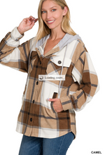 Load image into Gallery viewer, PLAID DRAWSTRING HOODED FLEECE SHACKET
