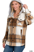 Load image into Gallery viewer, PLAID DRAWSTRING HOODED FLEECE SHACKET
