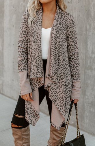 Leopard Draped Knit Cardigan