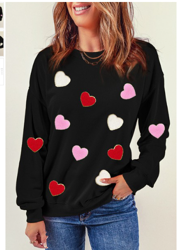 Chenille Heart Patches Sweatershirt