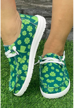 Load image into Gallery viewer, Green Clover Print Criss Cross Slip On Canvas Shoes
