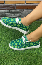 Load image into Gallery viewer, Green Clover Print Criss Cross Slip On Canvas Shoes
