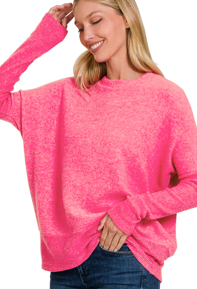 Zenana Brushed Mélange Pink Sweater