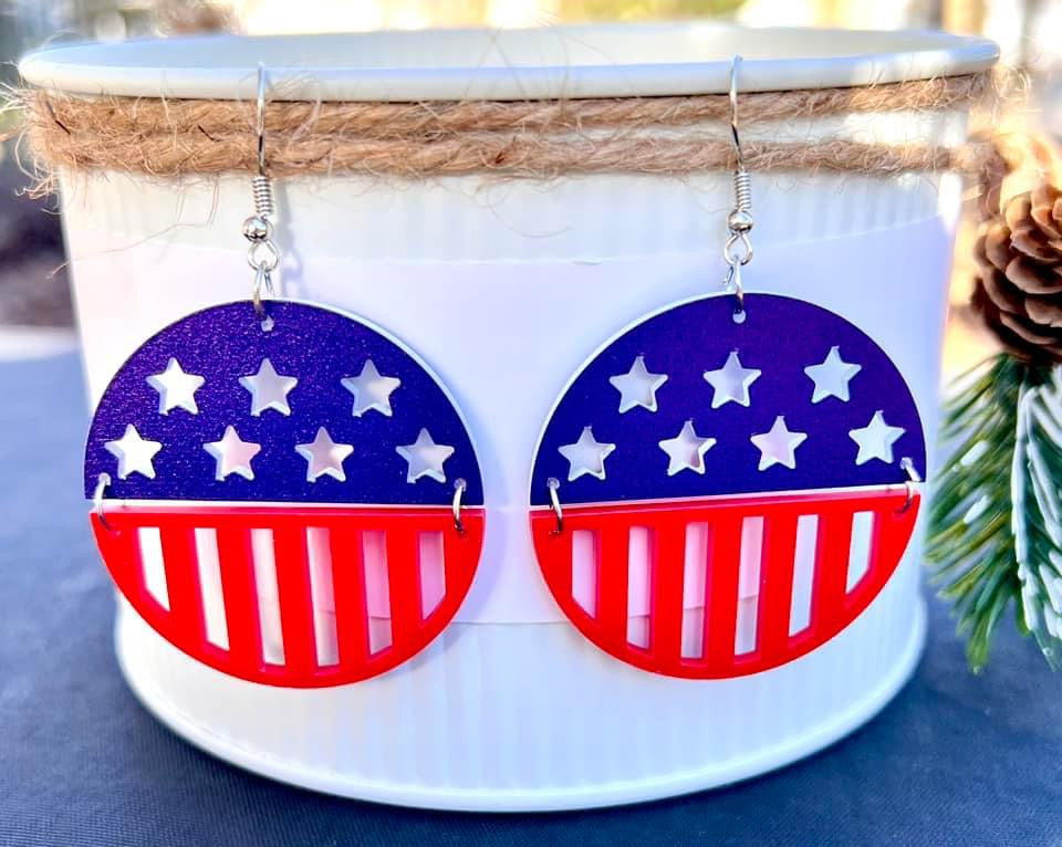 Acrylic Jeep Grill/American Flag Earrings