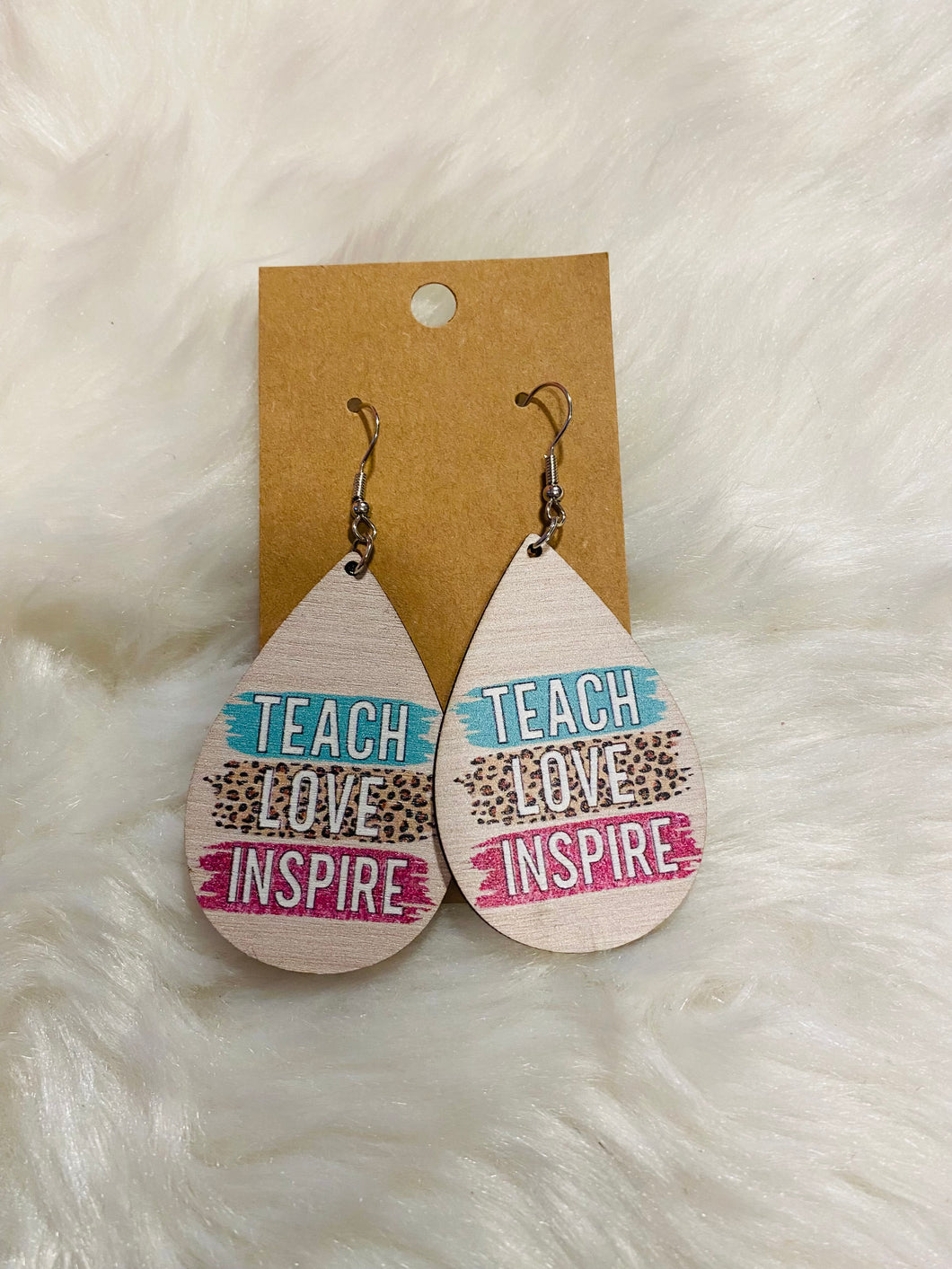 Wooden TEACH LOVE INSPIRE Earrings