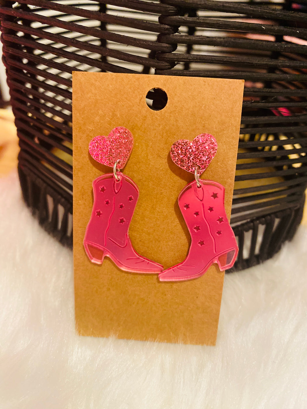 Acrylic Pink COWGIRL BOOT Earrings