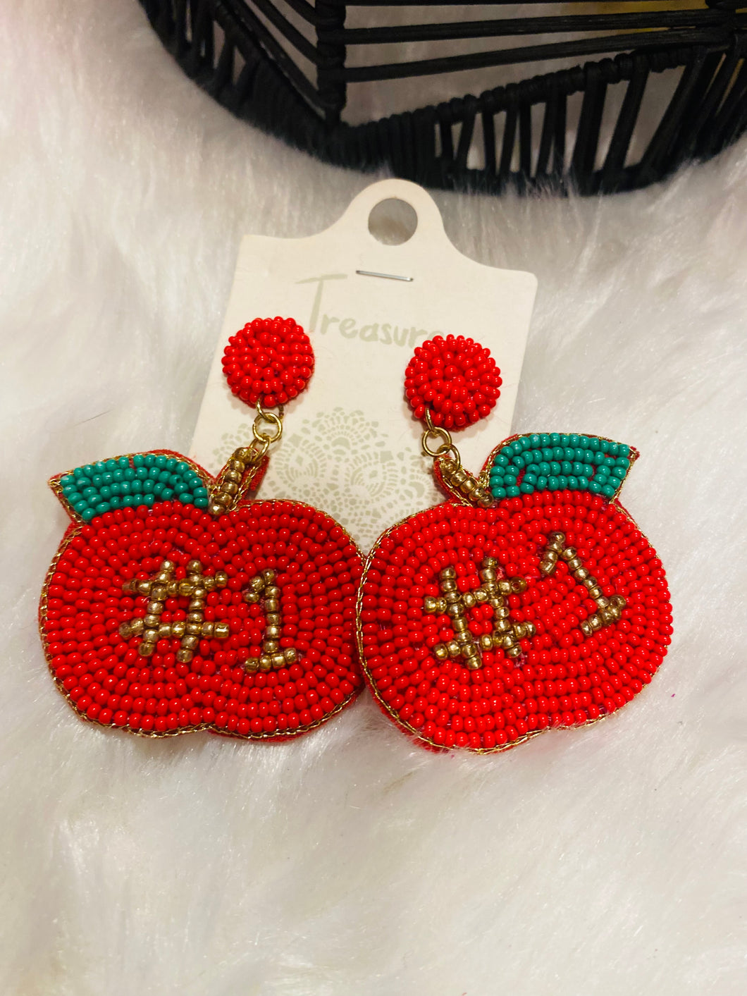 #1 Red Apple Teacher Earrings