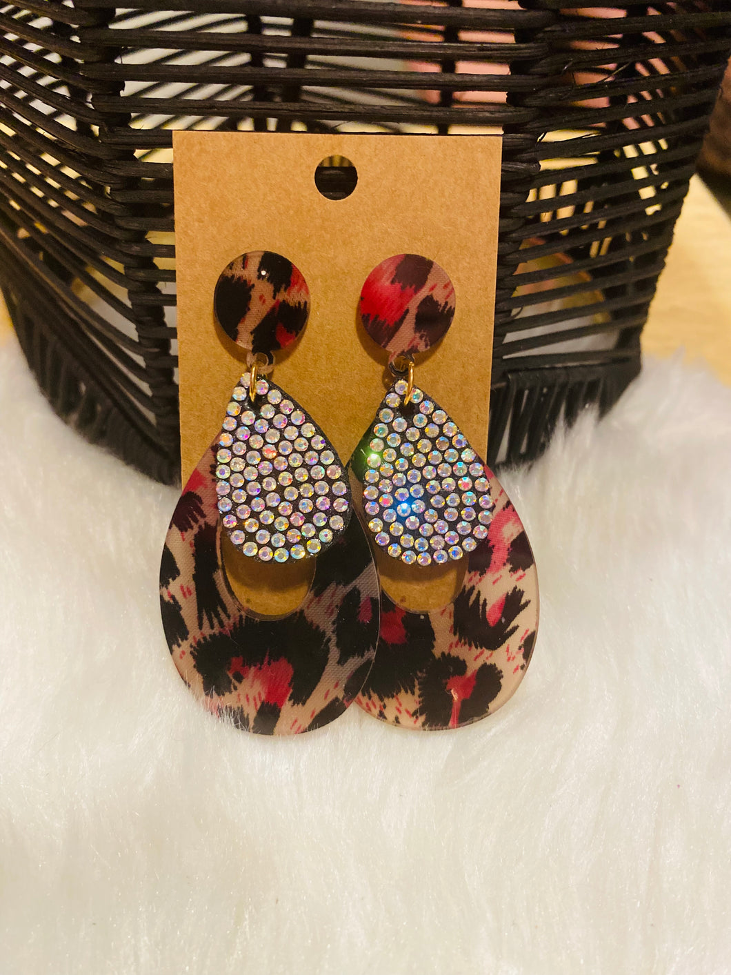 Acrylic Leopard/Rhinestone Earrings