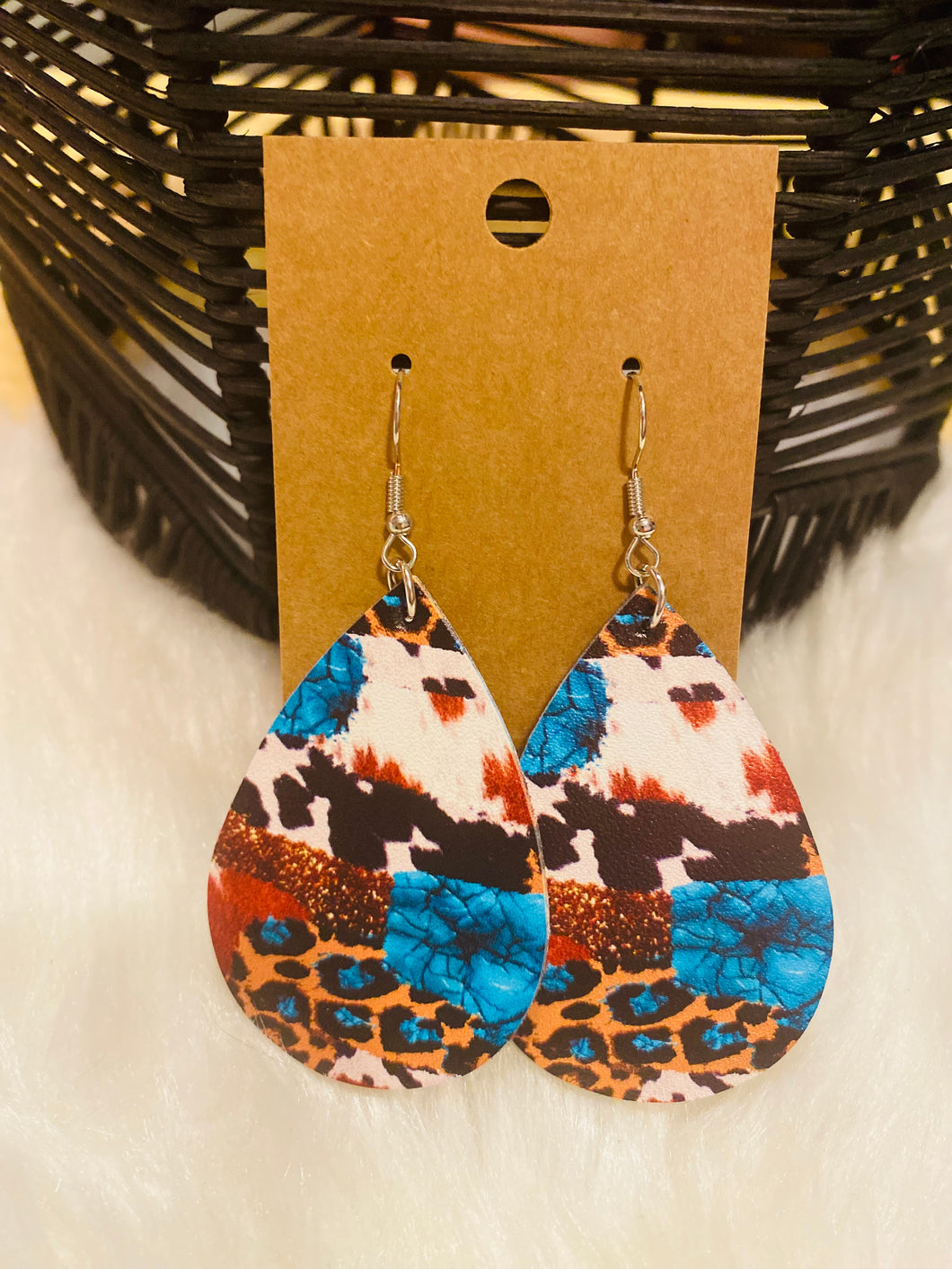 Faux Leather Cowprint/Leopard Earrings