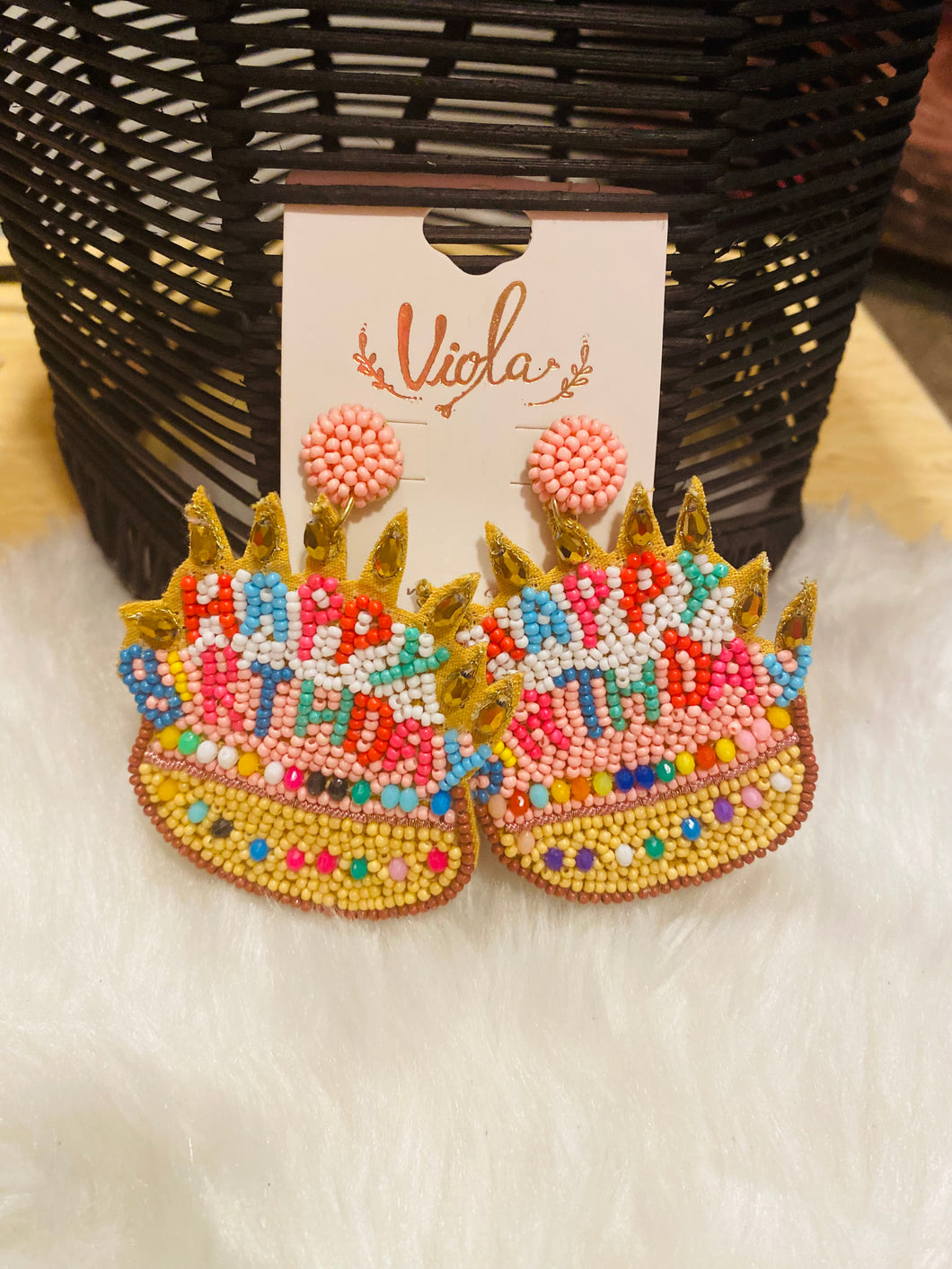 Fully Beaded Happy Birthday Earrings