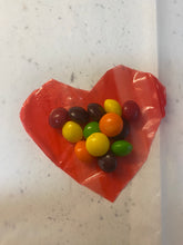 Load image into Gallery viewer, FREEZE DRIED Tropical Fruit &amp; Strawberry Roll Up Stuffed Skittle Hearts
