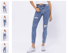 Load image into Gallery viewer, Judy Blue High Rise Acid Washed Distressed Hem Skinny Jeans
