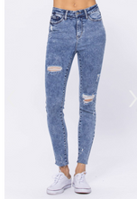 Load image into Gallery viewer, Judy Blue High Rise Acid Washed Distressed Hem Skinny Jeans
