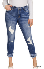 Load image into Gallery viewer, Zenana Plus Size Mid Rise Distressed Crop Skinny Jeans
