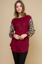 Load image into Gallery viewer, Burgundy Tunic Top with Leopard Sleeves
