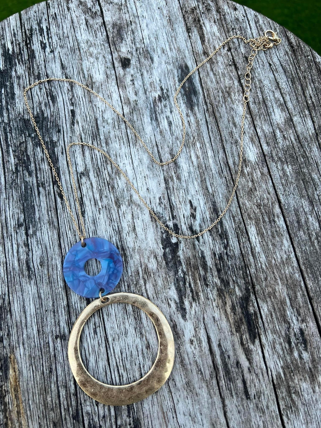 Gold Necklace with Gold & Blue Circles