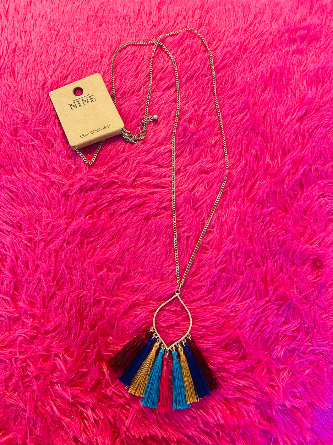 Gold Necklace with Multicolored Tassel