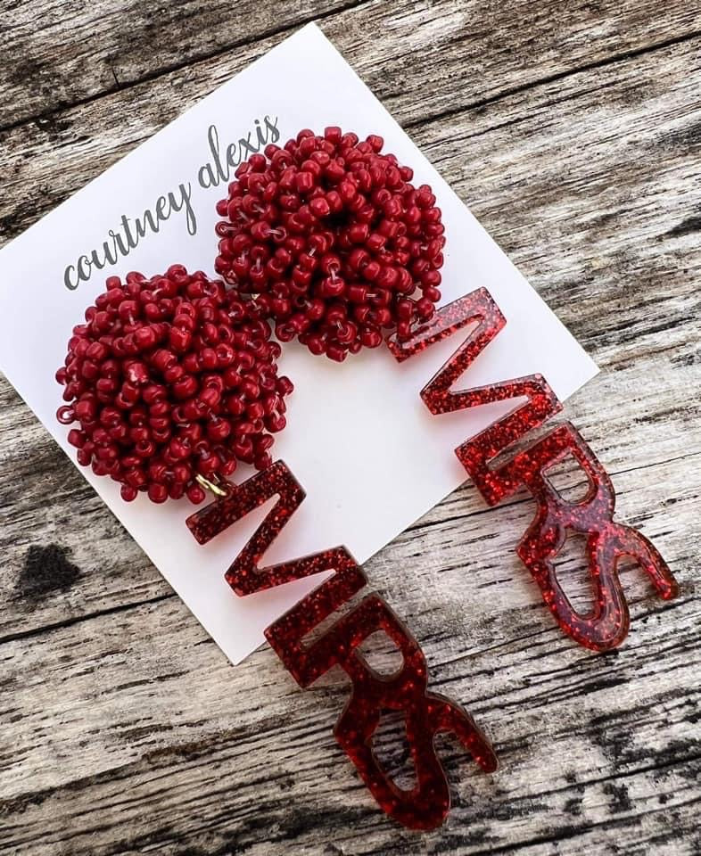 Red Beaded MRS Earrings