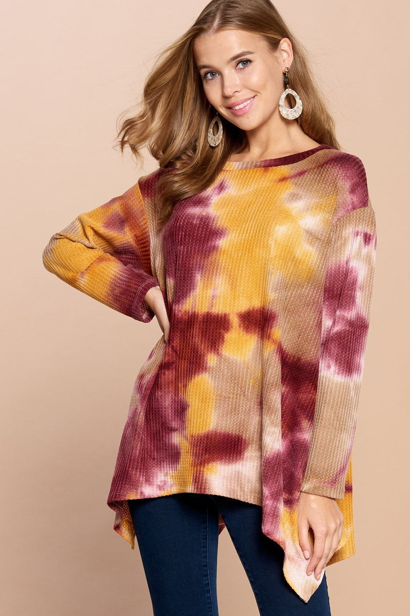 Tie-Dye Waffle Long Sleeve Top