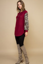 Load image into Gallery viewer, Burgundy Tunic Top with Leopard Sleeves
